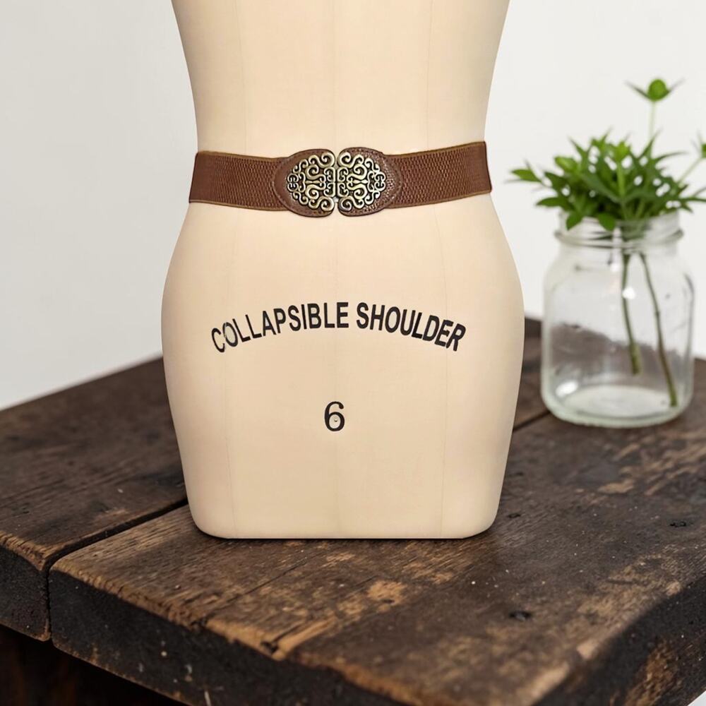 Fashion Stretchy Ornate Metal Buckle Tan Brown Belt S